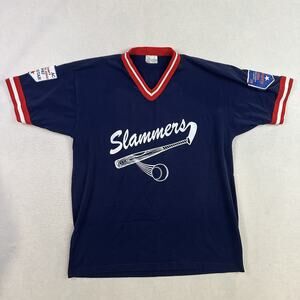 Vintage Slammers Shirt Mens Large Blue Red Bi-County All Star Baseball 1990s